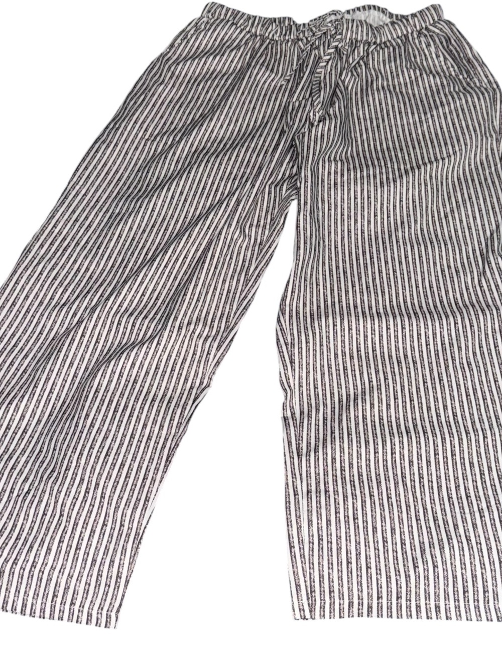 Women's ~ Black & White Striped ~ Wide-Leg ~ Elastic & Drawstring Trousers